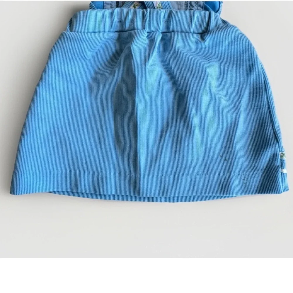 Vintage 70s K Mart Togs Blue Ruffle Floral Corduroy Overall Dress Size 4T *Flaws